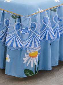1pc Flower Pattern Bed Skirt, Modern Fabric Ruffle Design Bed Skirt For Home - Multicolor - View 5