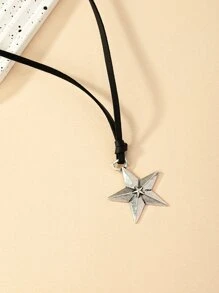 1 件几何皮革绳和 5 星吊坠项链，复古时尚女士珠宝，日常佩戴 - 彩色 - 查看 2