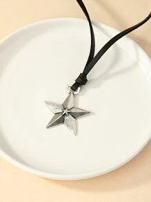 1 件几何皮革绳和 5 星吊坠项链，复古时尚女士珠宝，日常佩戴 - 彩色 - 查看 3