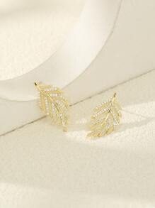 2pcs Cubic Zirconia Leaf Stud Earrings - Yellow Gold - View 1