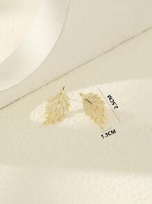 2pcs Cubic Zirconia Leaf Stud Earrings - Yellow Gold - View 3