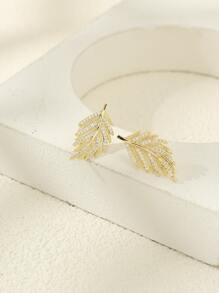 2pcs Cubic Zirconia Leaf Stud Earrings - Yellow Gold - View 4