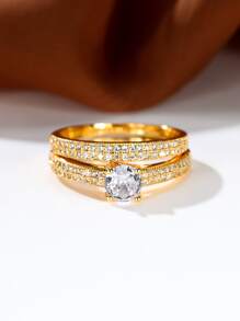 2 chiếc nhẫn trang trí kim cương giả - Màu vàng - Xem 4