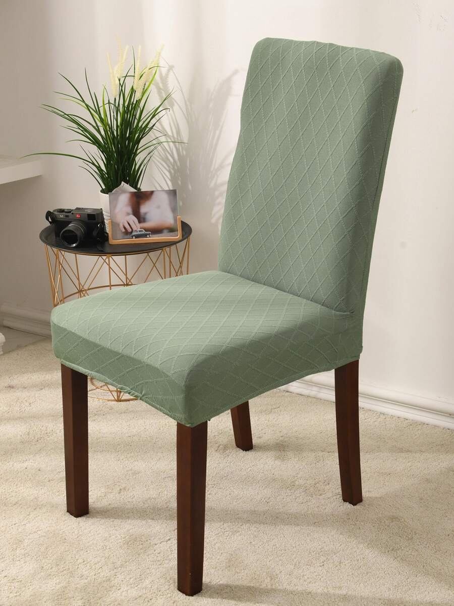 1pc Solid Stretchy Chair Slipcover, Minimalist Polyester Dining Room Chair Slipcover For Home - Green - View 1
