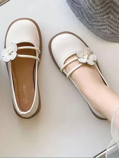 Fall/Winter Women Flower Decor Flats, Fashion Beige Outdoor Shoes