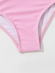 Young Girl Flamingo Print Bikini Set With Kimono Summer Beach - Pink - View 3