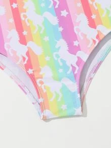 Toddler Girls Unicorn Print Ruffle Trim One Piece Swimsuit - Multicolor - View 4