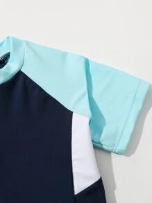 Toddler Girls Color Block Zipper Front One Piece Swimsuit - Navy Blue - View 5