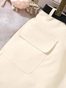 女孩翻蓋口袋不對稱下擺工裝裙