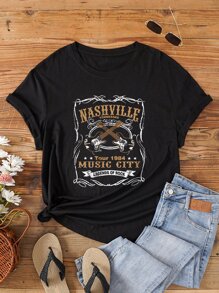 SHEIN LUNE Camiseta con estampado de letra