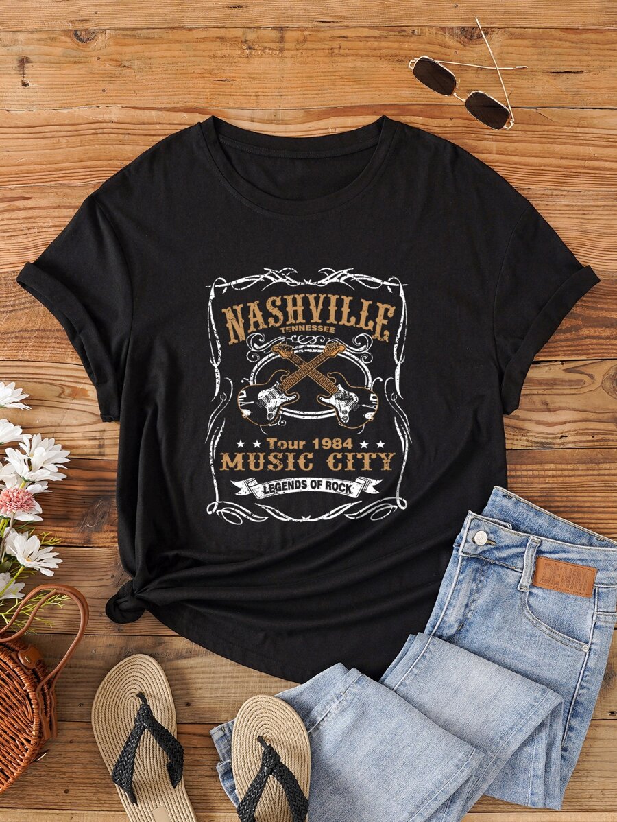 SHEIN LUNE Camiseta con estampado de letra