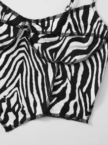 SHEIN EZwear Áo hai dây Bất đối xứng Sọc ngựa vằn Giải trí - Đen và trắng - Xem 5