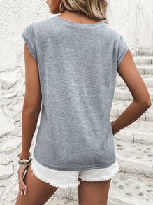 SHEIN LUNE Heart Print Tee - Grey - View 2