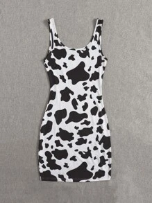 SHEIN EZwear Vestido con estampado de vaca - Blanco y Negro - Ver 2