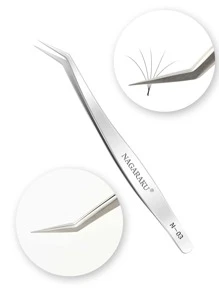 Pinzette in fibra di precisione NAGARAKU N-03 con impugnatura in diamante antiscivolo, in acciaio inossidabile premium argento, accessorio per estensioni ciglie Nagaraku - Argento - Visualizzare 1