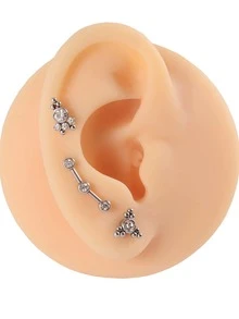3 piezas Pendientes de tachuela con diseño de diamante de imitación - Plateado - Ver 2