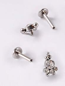 3 piezas Pendientes de tachuela con diseño de diamante de imitación - Plateado - Ver 4