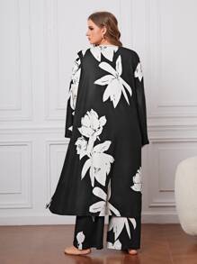 Bộ áo choàng & áo choàng kích thước lớn Hoa Thanh lịch - Đen và trắng - Xem 2