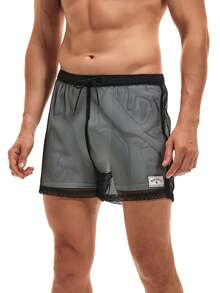 Manfinity Men Letter Patched Detail Swim Trunks - Black - View 6