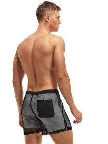 Manfinity Men Letter Patched Detail Swim Trunks - Black - View 7