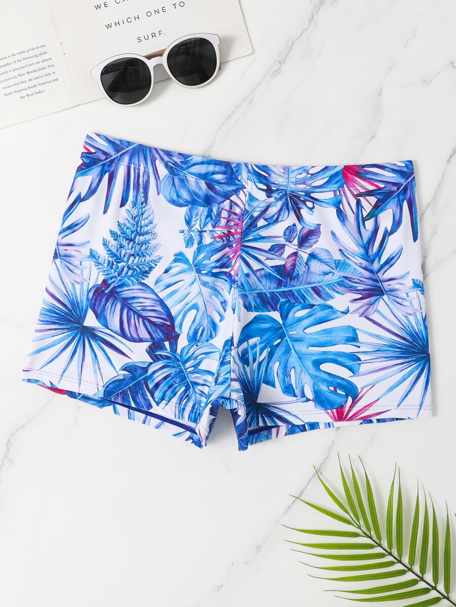 Manfinity Swimmode Men Tropical Print Swim Trunks - Blue and White - View 1