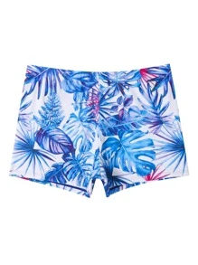 Manfinity Swimmode Men Tropical Print Swim Trunks - Blue and White - View 3