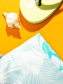 Manfinity Hombres Shorts de natación con estampado tropical de cintura con cordón - Multicolor - Ver 3