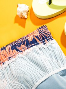 Manfinity Hombres Shorts de natación con estampado tropical de cintura con cordón - Multicolor - Ver 4