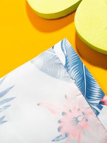 Manfinity Hombres Shorts de natación con estampado tropical de cintura con cordón - Multicolor - Ver 5