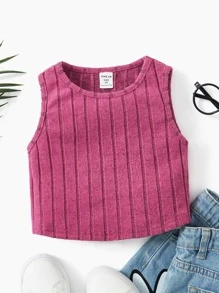 SHEIN Toddler Girl Tank Tops & Camis Gân đan màu trơn Giải trí - Màu Hồng Tươi - Xem 1