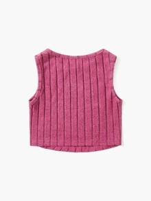 SHEIN Toddler Girl Tank Tops & Camis Gân đan màu trơn Giải trí - Màu Hồng Tươi - Xem 2