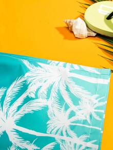 Manfinity Swimmode Hombres Shorts de natación con estampado de árbol de coco de ombré de cintura con cordón - Azul - Ver 3