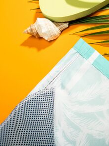 Manfinity Swimmode Hombres Shorts de natación con estampado de árbol de coco de ombré de cintura con cordón - Azul - Ver 4