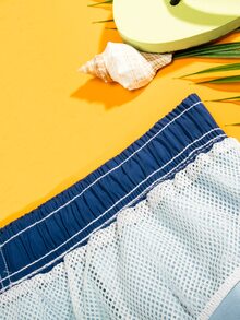 Manfinity Swimmode Hombres Shorts de natación con estampado de árbol de coco de ombré de cintura con cordón - Azul - Ver 5