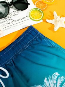 Manfinity Swimmode Hombres Shorts de natación con estampado de árbol de coco de ombré de cintura con cordón - Azul - Ver 6