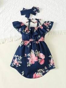 Rompers Em bé Xù Hoa - Màu xanh hải quân - Xem 2