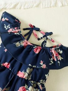 Rompers Em bé Xù Hoa - Màu xanh hải quân - Xem 4