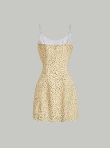 SHEIN MOD Ditsy Floral Print Contrast Lace Cami Dress - Multicolor - View 2