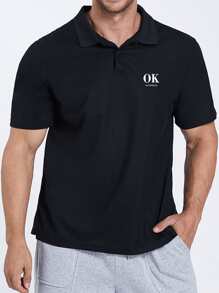 Manfinity Men Plus Letter Graphic Polo Shirt - Black - View 1