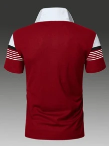 Manfinity Homme Men Plus Striped & Horse Print Polo Shirt - Burgundy - View 2