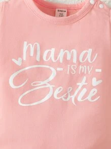 SHEIN Vintaside Kids 嬰兒女寶寶字母圖形連體衣和牛印花荷葉邊蝴蝶結前襟連身裙和頭帶 - 彩色 - 查看 5