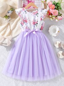 SHEIN Đầm Gái Tương phản Mesh Xù Hoa Dễ thương - Nhiều màu - Xem 1