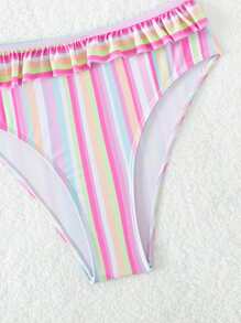SHEIN Swim Striped Frill Trim Lace Up Front Summer Beach Bikini Set - Multicolor - View 6