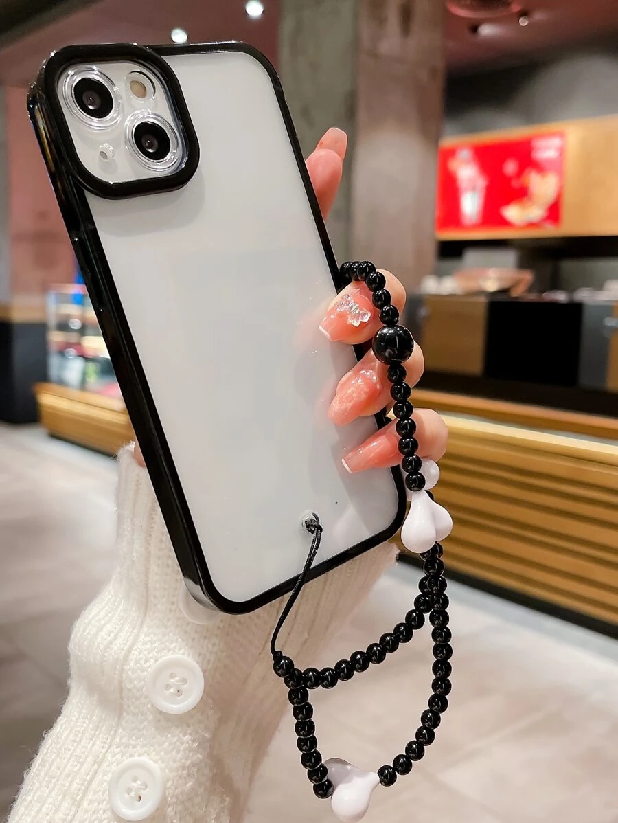 Hộp đựng điện thoại chống rơi khung tương phản rõ ràng với dây buộc đính cườm - màu đen - Xem 1