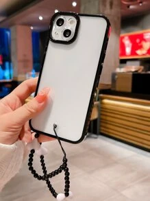 Hộp đựng điện thoại chống rơi khung tương phản rõ ràng với dây buộc đính cườm - màu đen - Xem 3