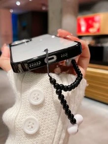 Hộp đựng điện thoại chống rơi khung tương phản rõ ràng với dây buộc đính cườm - màu đen - Xem 4