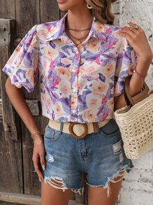 Breezaya Áo sơ mi nữ Nút phía trước Hoa Tất cả trên in Boho - Nhiều màu - Xem 5