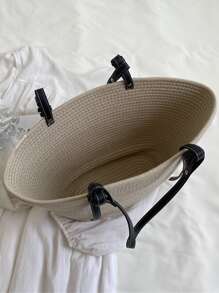 Oversized Straw Bag Double Handle For Vacation Beach Bag - Beige - View 3