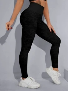Easithlete Solid Tummy Control Sports Leggings - Black - View 3