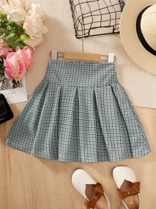 Girls Houndstooth Print Pleated Skirt - Black and White - View 1